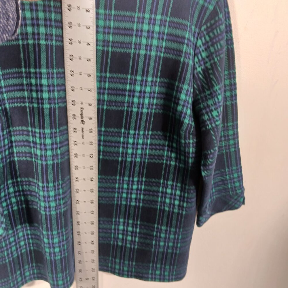 Talbots SZ XLp Green & Navy Blue Black Watch Plaid Top, Boat Neck, 3/4 Sleeves, - Picture 15 of 16